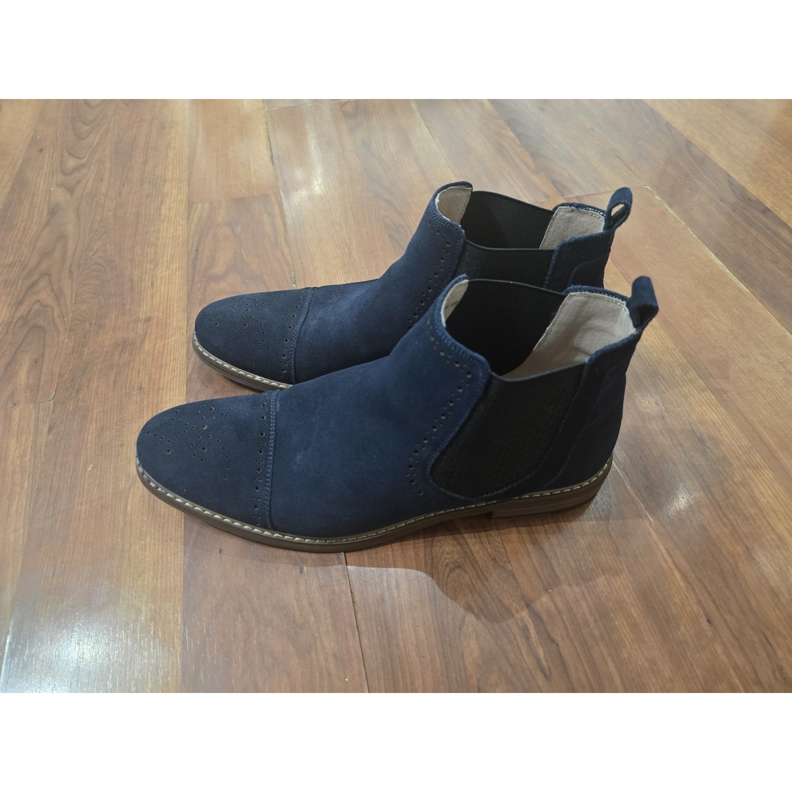 Stacy Adams Maury Cap Toe Perforated Blue Suede Boot Ankle Prep Chelsea Academia